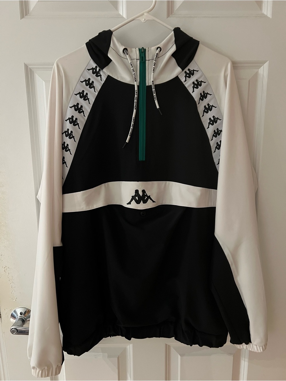 Kappa Black & White Half-Zip Hooded Track Pullover with Logo Tape